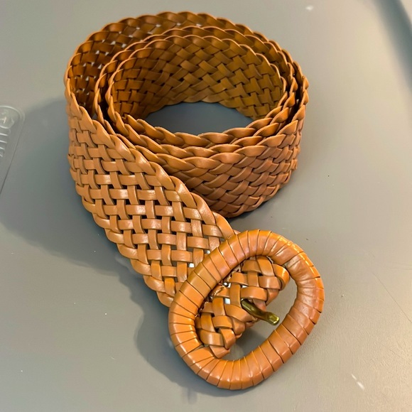 Accessories - Tan Faux Leather Wide Braided Woven Adjustable Belt Women's L 44” Western